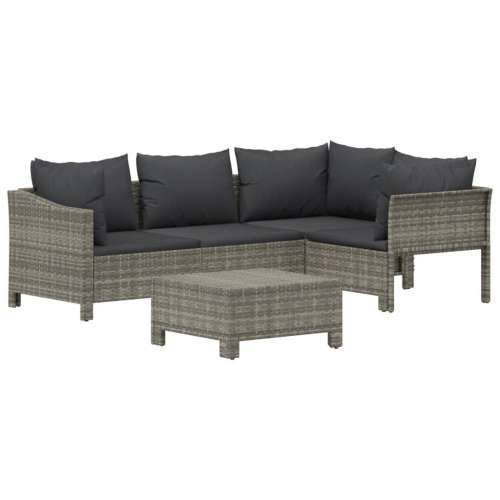 5-dijelna vrtna garnitura od poliratana s jastucima siva - 2x armchair + corner + middle + footrest 1 Cijena