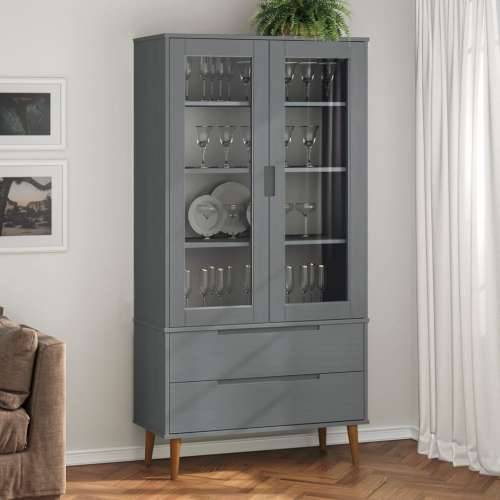 Vitrina MOLDE siva 90 x 35 x 175 cm od masivne borovine - Siva 1 Cijena