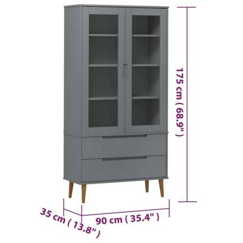 Vitrina MOLDE siva 90 x 35 x 175 cm od masivne borovine - Siva 1 Cijena