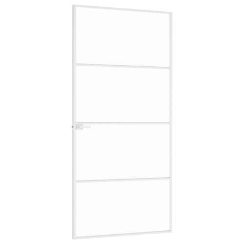 Sobna vrata bijela 93x201,5 cm kaljeno staklo i aluminij tanka - Bijela i prozirna 93 x 201.5 cm 1 3 vodoravne šipke Cijena