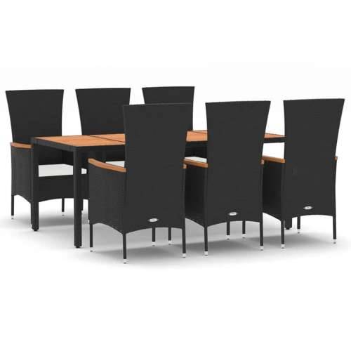Vrtna garnitura - 7-dijelni vrtni blagovaonski set s jastucima crni od poliratana - Dužina stola 190 cm 7 6 Cijena