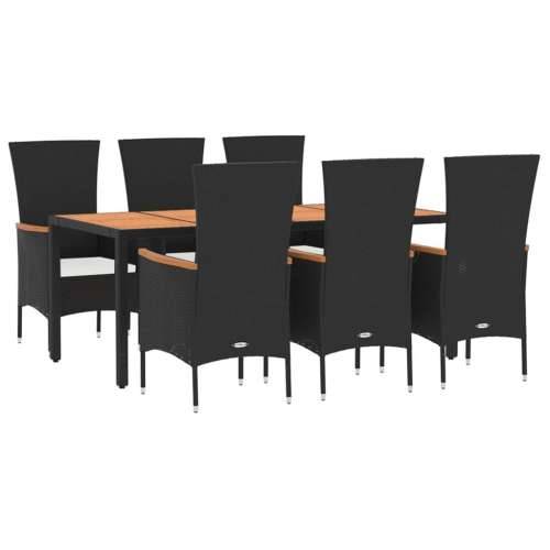 Vrtna garnitura - 7-dijelni vrtni blagovaonski set s jastucima crni od poliratana - Dužina stola 190 cm 7 6 Cijena
