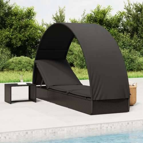Ležaj za sunčanje s krovom crni 211 x 57 x 140 cm poliratan - Crna 1 Cijena