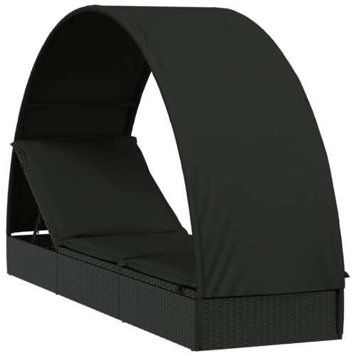 Ležaj za sunčanje s krovom crni 211 x 57 x 140 cm poliratan - Crna 1 Cijena
