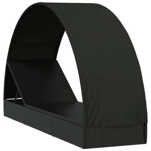 Ležaj za sunčanje s krovom crni 211 x 57 x 140 cm poliratan - Crna 1 Cijena