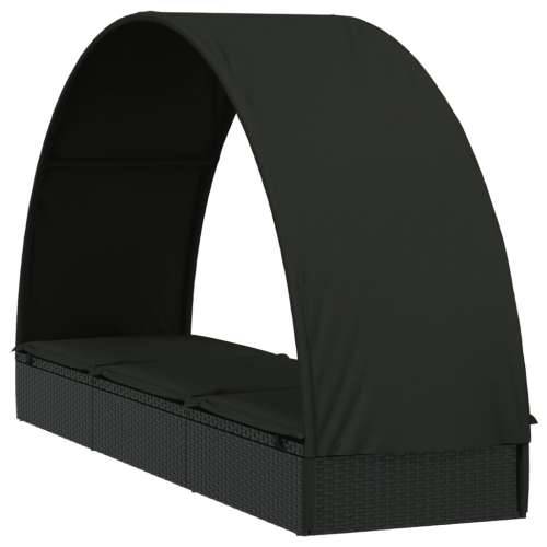 Ležaj za sunčanje s krovom crni 211 x 57 x 140 cm poliratan - Crna 1 Cijena