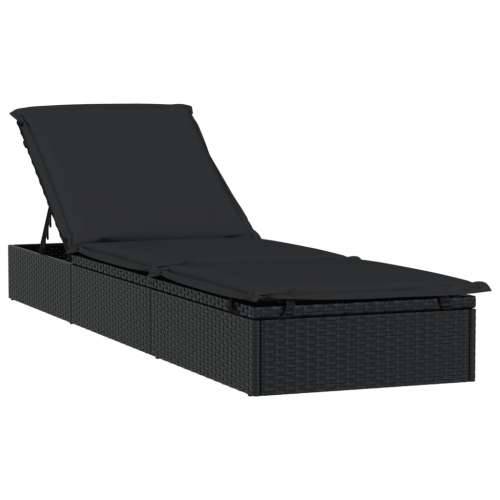 Ležaj za sunčanje s krovom crni 211 x 57 x 140 cm poliratan - Crna 1 Cijena