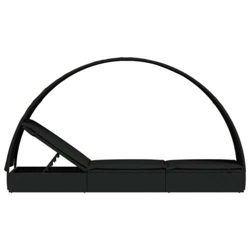 Ležaj za sunčanje s krovom crni 211 x 57 x 140 cm poliratan - Crna 1 Cijena