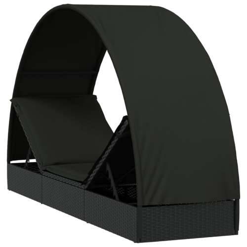Ležaj za sunčanje s krovom crni 211 x 57 x 140 cm poliratan - Crna 1 Cijena