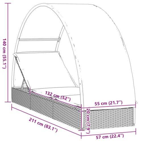 Ležaj za sunčanje s krovom crni 211 x 57 x 140 cm poliratan - Crna 1 Cijena