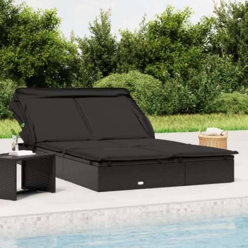 Ležaj za sunčanje za 2 osobe crni 213 x 118 x 97 cm poliratan - Crna 1 Cijena