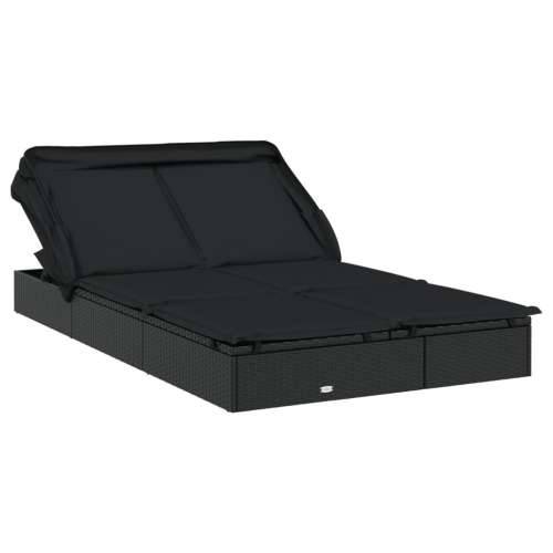 Ležaj za sunčanje za 2 osobe crni 213 x 118 x 97 cm poliratan - Crna 1 Cijena
