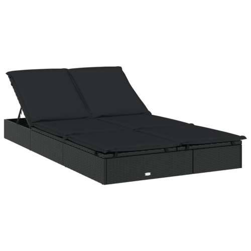 Ležaj za sunčanje za 2 osobe crni 213 x 118 x 97 cm poliratan - Crna 1 Cijena