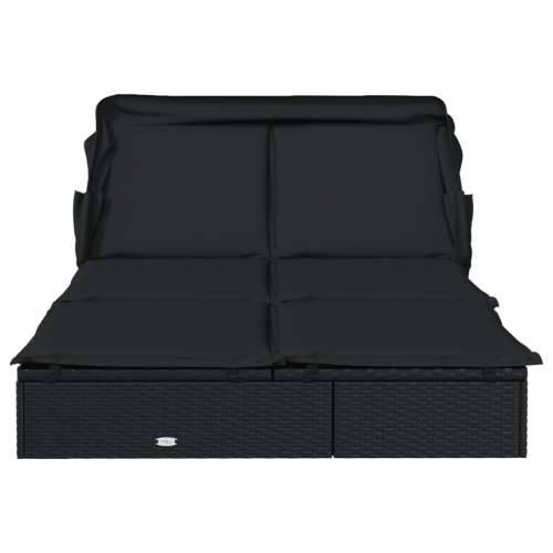 Ležaj za sunčanje za 2 osobe crni 213 x 118 x 97 cm poliratan - Crna 1 Cijena