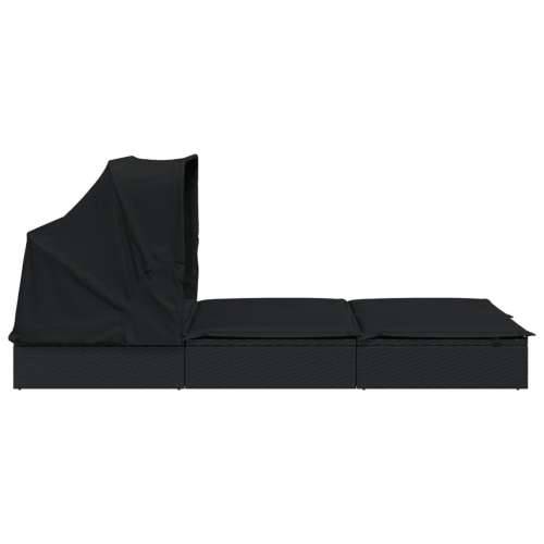 Ležaj za sunčanje za 2 osobe crni 213 x 118 x 97 cm poliratan - Crna 1 Cijena