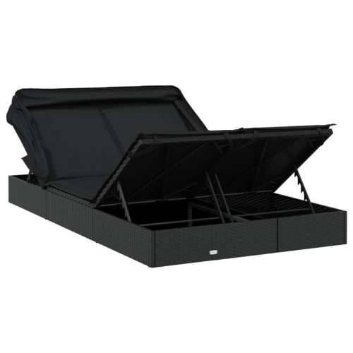 Ležaj za sunčanje za 2 osobe crni 213 x 118 x 97 cm poliratan - Crna 1 Cijena