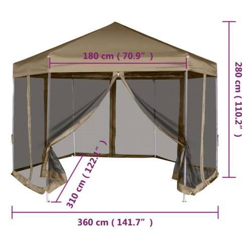 Šesterokutni šator sa stijenkama 3,6 x 3,1 m smeđesivi 220 g/m² Cijena