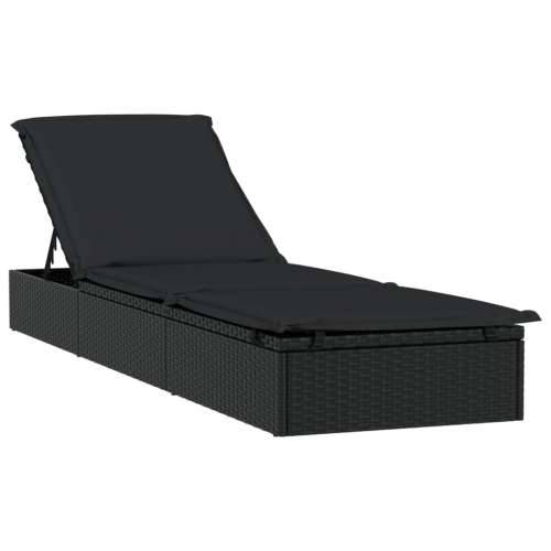 Ležaj za sunčanje 1 kom s jastukom crni 201x55x62 cm poliratan - Crna 1 Cijena