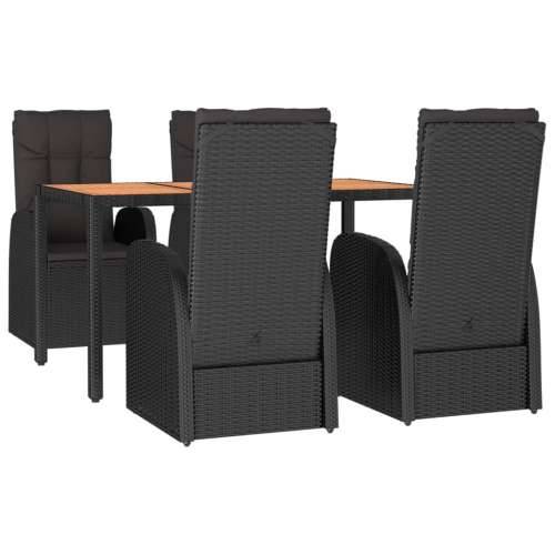 Vrtna garnitura - 5-dijelni vrtni blagovaonski set s jastucima od poliratana crni - Dužina stola 150 cm 1 4 x stolica + stol Cijena