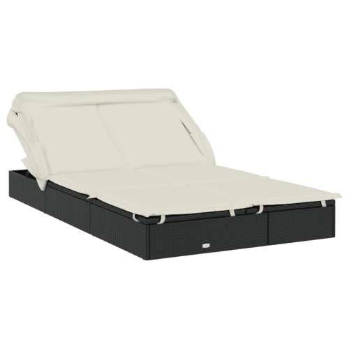 Ležaj za sunčanje za 2 osobe crni 213 x 118 x 97 cm poliratan - Crno-bijelo 1 Cijena