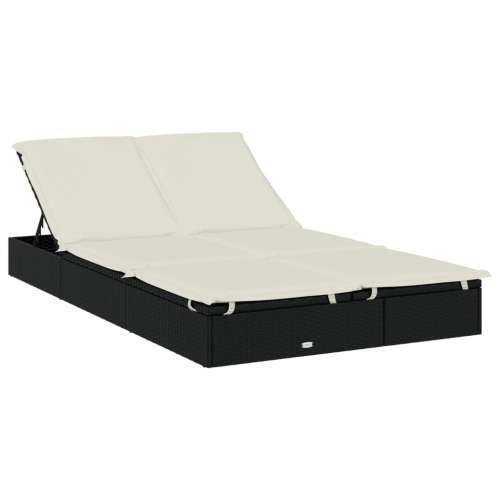 Ležaj za sunčanje za 2 osobe crni 213 x 118 x 97 cm poliratan - Crno-bijelo 1 Cijena
