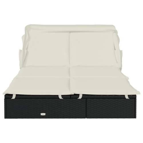 Ležaj za sunčanje za 2 osobe crni 213 x 118 x 97 cm poliratan - Crno-bijelo 1 Cijena