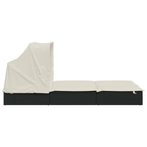 Ležaj za sunčanje za 2 osobe crni 213 x 118 x 97 cm poliratan - Crno-bijelo 1 Cijena