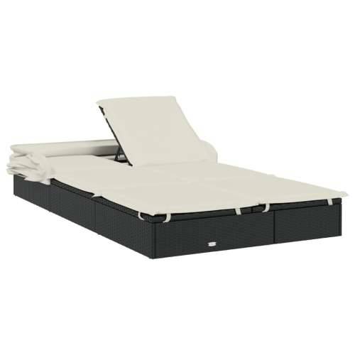 Ležaj za sunčanje za 2 osobe crni 213 x 118 x 97 cm poliratan - Crno-bijelo 1 Cijena