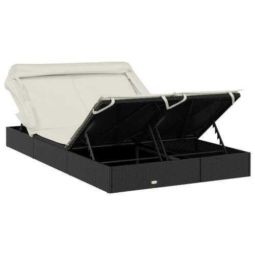 Ležaj za sunčanje za 2 osobe crni 213 x 118 x 97 cm poliratan - Crno-bijelo 1 Cijena