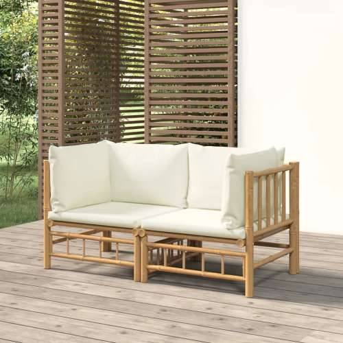Kutne vrtne sofe s krem bijelim jastucima 2 kom od bambusa