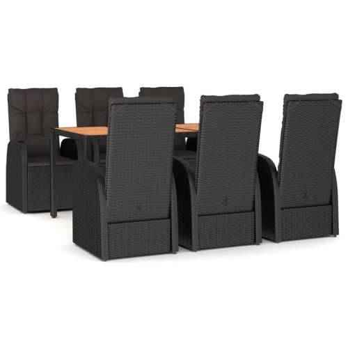 Vrtna garnitura - 7-dijelni vrtni blagovaonski set s jastucima crni od poliratana - Dužina stola 150 cm 1 6 x stolica + stol Cijena