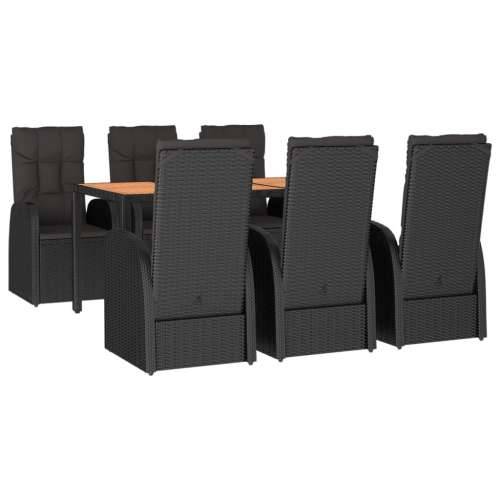 Vrtna garnitura - 7-dijelni vrtni blagovaonski set s jastucima crni od poliratana - Dužina stola 150 cm 1 6 x stolica + stol Cijena