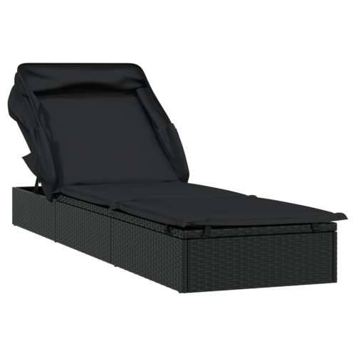Ležaj za sunčanje sklopivi krov crni 213 x 63 x 97 cm poliratan - Crna 1 Cijena