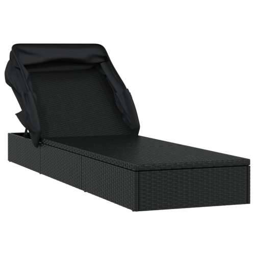 Ležaj za sunčanje sklopivi krov crni 213 x 63 x 97 cm poliratan - Crna 1 Cijena