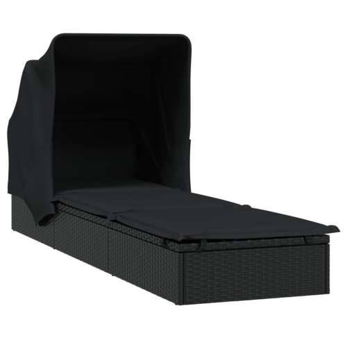 Ležaj za sunčanje sklopivi krov crni 213 x 63 x 97 cm poliratan - Crna 1 Cijena