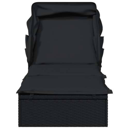 Ležaj za sunčanje sklopivi krov crni 213 x 63 x 97 cm poliratan - Crna 1 Cijena