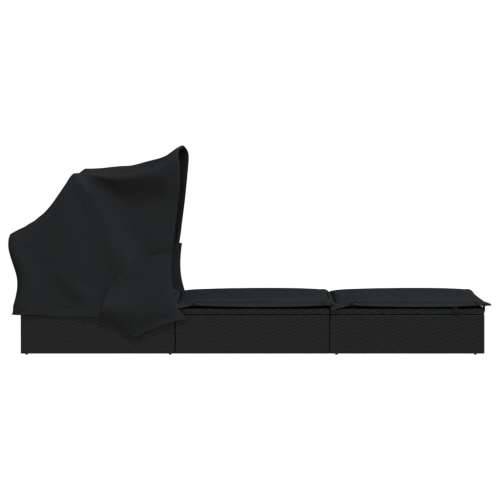 Ležaj za sunčanje sklopivi krov crni 213 x 63 x 97 cm poliratan - Crna 1 Cijena