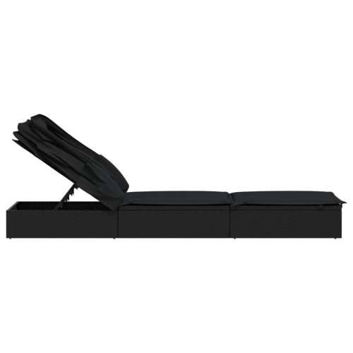 Ležaj za sunčanje sklopivi krov crni 213 x 63 x 97 cm poliratan - Crna 1 Cijena