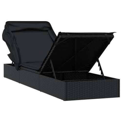 Ležaj za sunčanje sklopivi krov crni 213 x 63 x 97 cm poliratan - Crna 1 Cijena