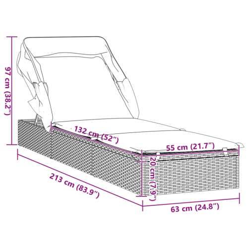 Ležaj za sunčanje sklopivi krov crni 213 x 63 x 97 cm poliratan - Crna 1 Cijena