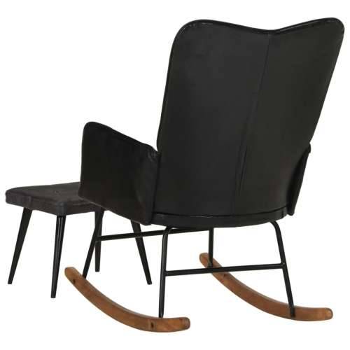 Stolica za ljuljanje s osloncem za noge crna od prave kože Cijena
