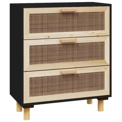 Komoda crna 60 x 30 x 70 cm masivna borovina i prirodni ratan - Crna 1 Cijena