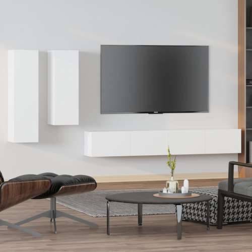4-dijelni set TV ormarića bijeli od konstruiranog drva - Bijela 4 100 cm Cijena