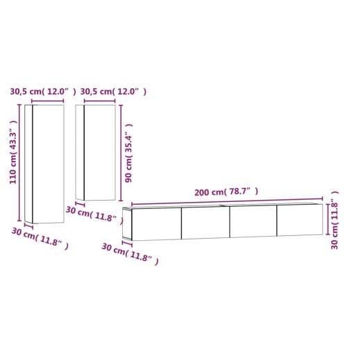 4-dijelni set TV ormarića bijeli od konstruiranog drva - Bijela 4 100 cm Cijena