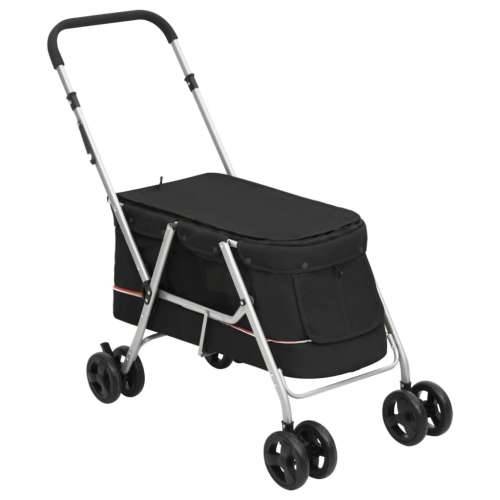 Sklopiva kolica za pse crna 100 x 49 x 96 cm od lanene tkanine - Crna Cijena