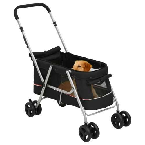 Sklopiva kolica za pse crna 100 x 49 x 96 cm od lanene tkanine - Crna Cijena