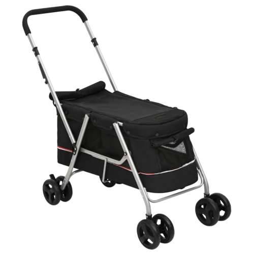 Sklopiva kolica za pse crna 100 x 49 x 96 cm od lanene tkanine - Crna Cijena