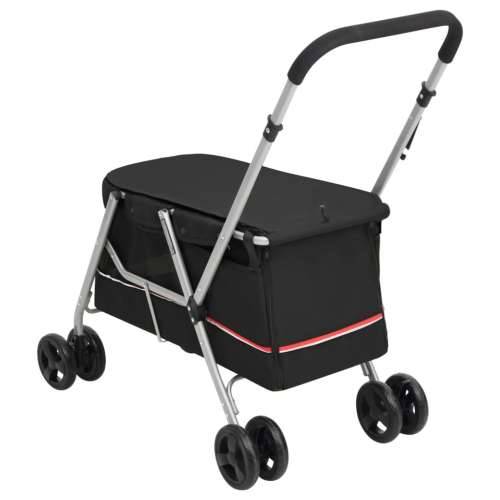 Sklopiva kolica za pse crna 100 x 49 x 96 cm od lanene tkanine - Crna Cijena