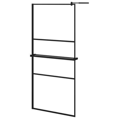 Pregrada za tuš s policom crna 90x195 cm staklo ESG i aluminij - Crna 90 x 195 cm napola matirano Cijena
