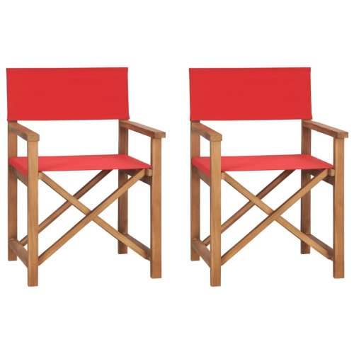 Sklopive redateljske stolice 2 kom crvene od masivne tikovine